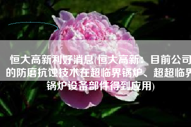 恒大高新利好消息(恒大高新：目前公司的防磨抗蚀技术在超临界锅炉、超超临界锅炉设备部件得到应用)