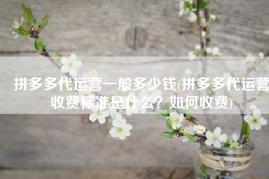 拼多多代运营一般多少钱(拼多多代运营收费标准是什么？如何收费)