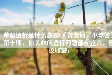 单超透析是什么意思(《肾友问，小球答》第十期，你关心的透析问题都在这儿，建议收藏)