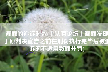 漏罪的追诉时效(「法官论坛」漏罪发现于原判决宣告之前在刑罚执行完毕后被追诉的不适用数罪并罚)