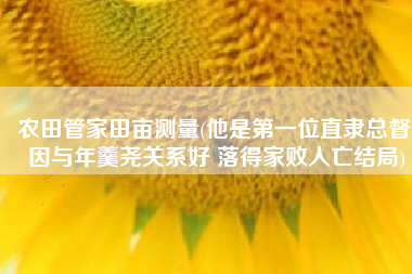农田管家田亩测量(他是第一位直隶总督 因与年羹尧关系好 落得家败人亡结局)