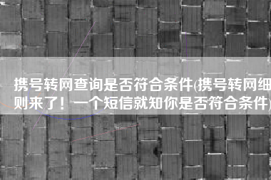 携号转网查询是否符合条件(携号转网细则来了！一个短信就知你是否符合条件)