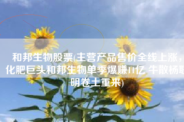 和邦生物股票(主营产品售价全线上涨，化肥巨头和邦生物单季爆赚11亿 牛散杨联明卷土重来)