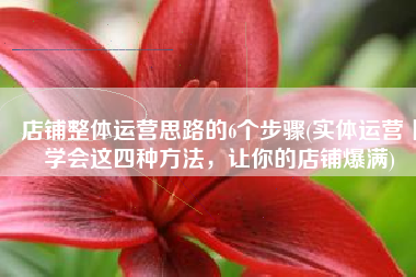 店铺整体运营思路的6个步骤(实体运营丨学会这四种方法，让你的店铺爆满)