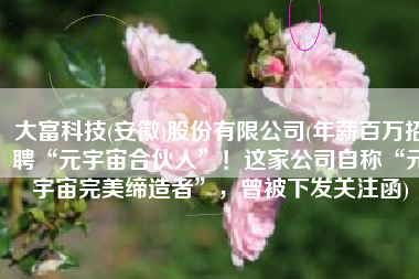 大富科技(安徽)股份有限公司(年薪百万招聘“元宇宙合伙人”！这家公司自称“元宇宙完美缔造者”，曾被下发关注函)