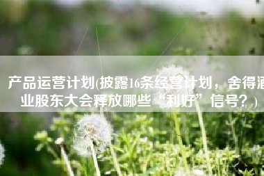 产品运营计划(披露16条经营计划，舍得酒业股东大会释放哪些“利好”信号？)