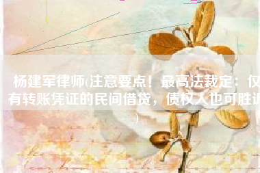 杨建军律师(注意要点！最高法裁定：仅有转账凭证的民间借贷，债权人也可胜诉)