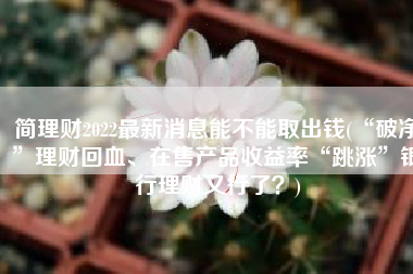 简理财2022最新消息能不能取出钱(“破净”理财回血、在售产品收益率“跳涨”银行理财又行了？)