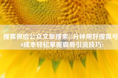搜狐微信公众文章搜索(5分钟用好搜狐号，0成本轻松掌握霸屏引流技巧)