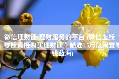 微信理财通(理财服务的平台)(微信上线“零钱直接购买理财通”瞄准1.5万亿闲置零钱蓝海)