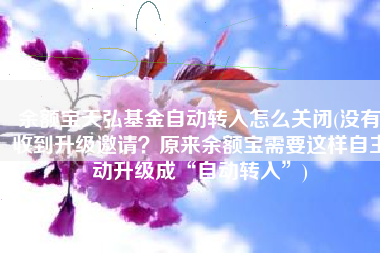 余额宝天弘基金自动转入怎么关闭(没有收到升级邀请？原来余额宝需要这样自主动升级成“自动转入”)