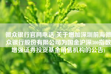 微众银行官网电话(关于增加深圳前海微众银行股份有限公司为国金沪深300指数增强证券投资基金销售机构的公告)
