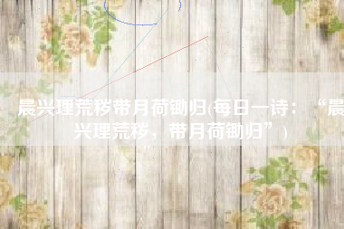 晨兴理荒秽带月荷锄归(每日一诗：“晨兴理荒秽，带月荷锄归”)