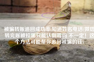 被骗转账追回成功率,知道姓名电话(微信转完账被拉黑只能认倒霉吗 不一定！这个方法可能帮你追回被骗的钱)