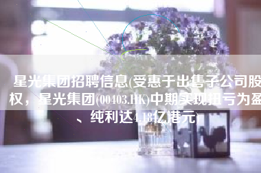 星光集团招聘信息(受惠于出售子公司股权，星光集团(00403.HK)中期实现扭亏为盈、纯利达4.18亿港元)