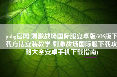 pubg官网(刺激战场国际服安卓版/iOS版下载方法安装教学 刺激战场国际服下载攻略大全安卓手机下载指南)