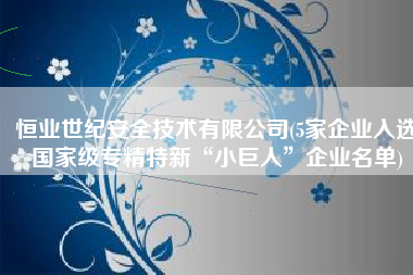 恒业世纪安全技术有限公司(5家企业入选国家级专精特新“小巨人”企业名单)