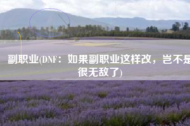 副职业(DNF：如果副职业这样改，岂不是很无敌了)