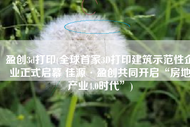 盈创3d打印(全球首家3D打印建筑示范性企业正式启幕 佳源·盈创共同开启“房地产业4.0时代”)