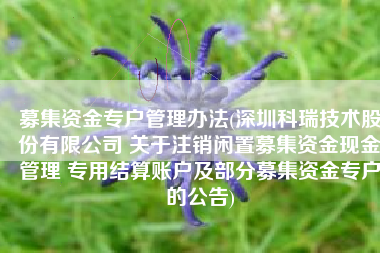 募集资金专户管理办法(深圳科瑞技术股份有限公司 关于注销闲置募集资金现金管理 专用结算账户及部分募集资金专户的公告)