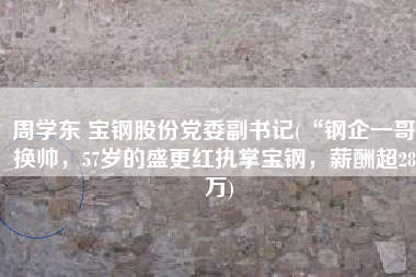 周学东 宝钢股份党委副书记(“钢企一哥”换帅，57岁的盛更红执掌宝钢，薪酬超287万)