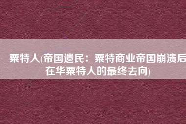 粟特人(帝国遗民：粟特商业帝国崩溃后在华粟特人的最终去向)