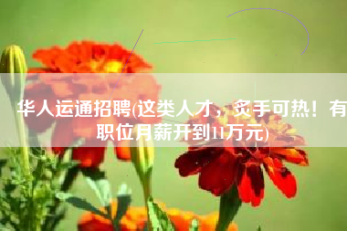 华人运通招聘(这类人才，炙手可热！有职位月薪开到11万元)
