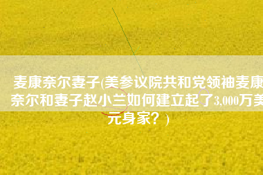 麦康奈尔妻子(美参议院共和党领袖麦康奈尔和妻子赵小兰如何建立起了3,000万美元身家？)