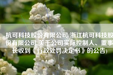 杭可科技股份有限公司(浙江杭可科技股份有限公司 关于公司实际控制人、董事长收到《行政处罚决定书》的公告)