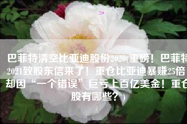 巴菲特清空比亚迪股份2020(重磅！巴菲特2021致股东信来了！重仓比亚迪暴赚25倍，却因“一个错误”巨亏上百亿美金！重仓股有哪些？)