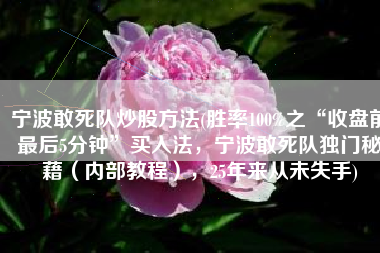 宁波敢死队炒股方法(胜率100%之“收盘前最后5分钟”买入法，宁波敢死队独门秘藉（内部教程），25年来从未失手)