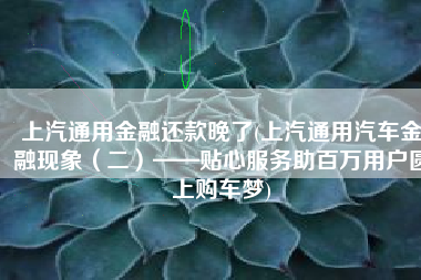 上汽通用金融还款晚了(上汽通用汽车金融现象（二）——贴心服务助百万用户圆上购车梦)