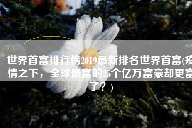 世界首富排行榜2019最新排名世界首富(疫情之下，全球最富的25个亿万富豪却更富了？)