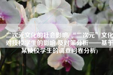 二次元文化的社会影响(“二次元”文化对技校学生的影响 及对策分析——基于某技校学生的调查问卷分析)