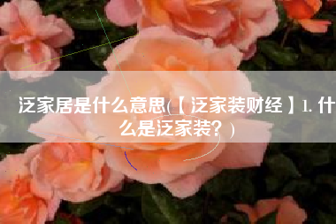 泛家居是什么意思(【泛家装财经】1. 什么是泛家装？)