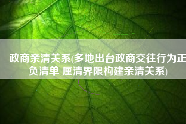 政商亲清关系(多地出台政商交往行为正负清单 厘清界限构建亲清关系)