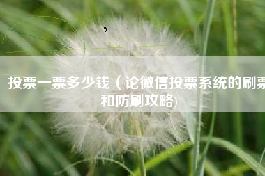 投票一票多少钱（论微信投票系统的刷票和防刷攻略)
