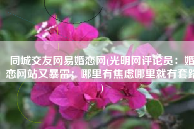 同城交友网易婚恋网(光明网评论员：婚恋网站又暴雷：哪里有焦虑哪里就有套路)