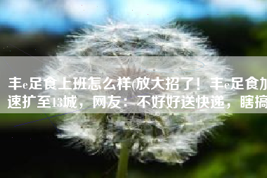 丰e足食上班怎么样(放大招了！丰e足食加速扩至13城，网友：不好好送快递，瞎搞)