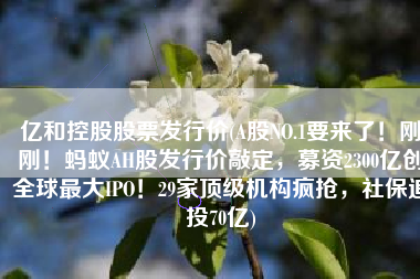 亿和控股股票发行价(A股NO.1要来了！刚刚！蚂蚁AH股发行价敲定，募资2300亿创全球最大IPO！29家顶级机构疯抢，社保追投70亿)