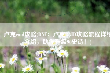 卢克raid攻略(DNF：卢克RAID攻略流程详细介绍，助你升级90史诗！)