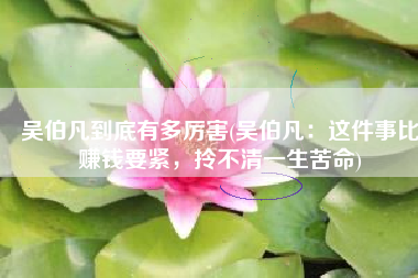 吴伯凡到底有多厉害(吴伯凡：这件事比赚钱要紧，拎不清一生苦命)