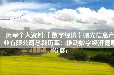 历军个人资料(【数字经济】曙光信息产业有限公司总裁历军：推动数字经济健康发展)