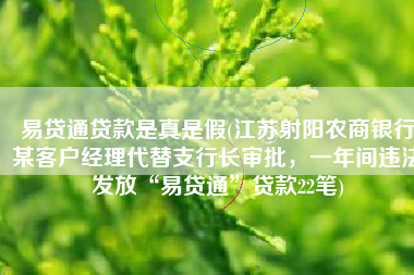 易贷通贷款是真是假(江苏射阳农商银行某客户经理代替支行长审批，一年间违法发放“易贷通”贷款22笔)