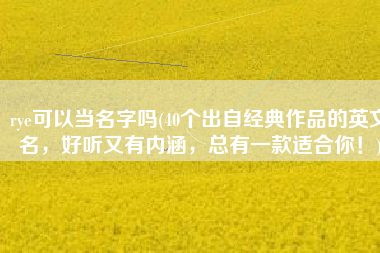 rye可以当名字吗(40个出自经典作品的英文名，好听又有内涵，总有一款适合你！)