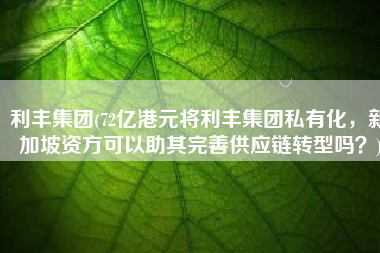 利丰集团(72亿港元将利丰集团私有化，新加坡资方可以助其完善供应链转型吗？)
