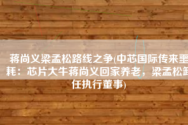 蒋尚义梁孟松路线之争(中芯国际传来噩耗：芯片大牛蒋尚义回家养老，梁孟松卸任执行董事)