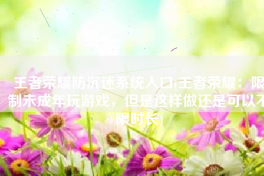 王者荣耀防沉迷系统入口(王者荣耀：限制未成年玩游戏，但是这样做还是可以不限时长)