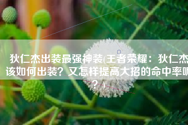狄仁杰出装最强神装(王者荣耀：狄仁杰该如何出装？又怎样提高大招的命中率呢？)