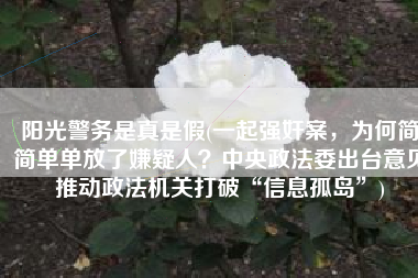 阳光警务是真是假(一起强奸案，为何简简单单放了嫌疑人？中央政法委出台意见推动政法机关打破“信息孤岛”)